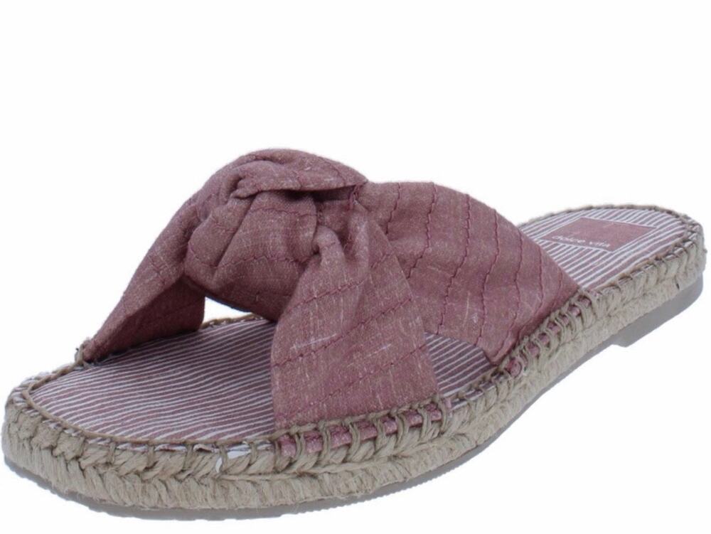 Dolce Vita Benicia Blush Linen Knot Espadrille Flat Slide Sandal Size 7.5